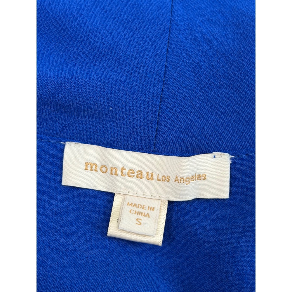 Monteau Los Angeles Royal Blue Wrap Front Romper 3/4 Puff Sleeve Small - Picture 8 of 15